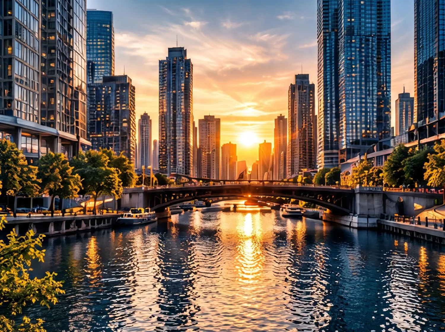 Chicago River at sunset